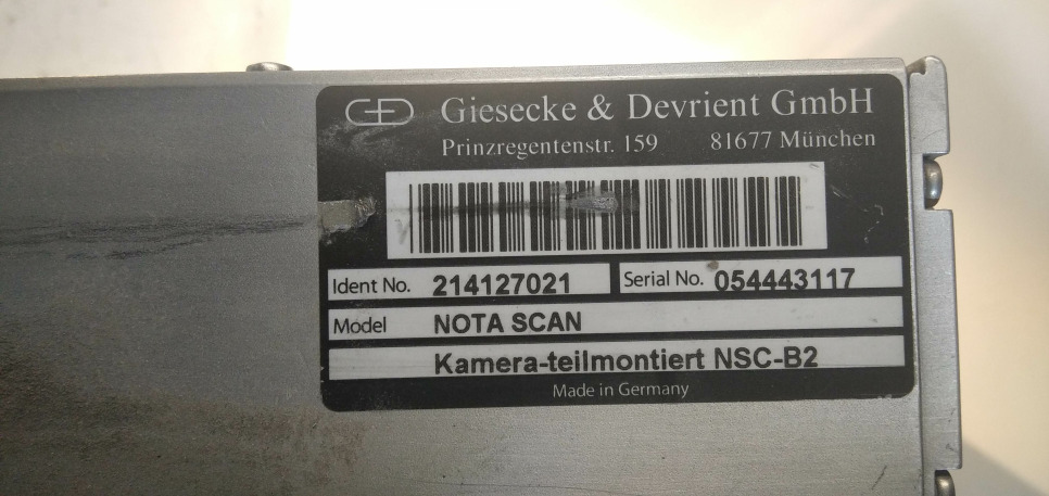 Spare Part Giesecke &amp; Devrient GmbH NOTA SCAN Used A