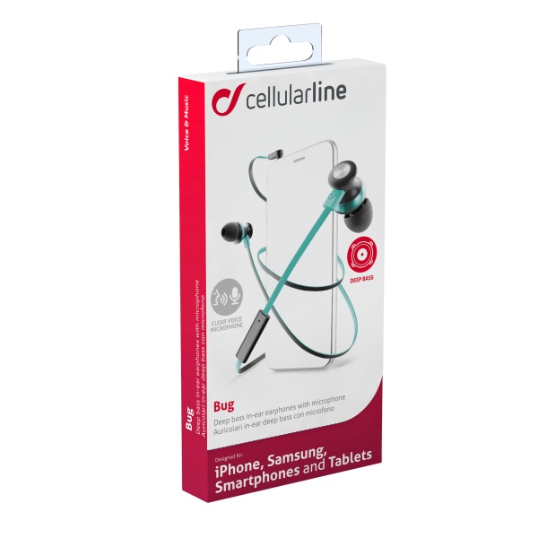 Speaker Cellularline In-ear headphones CellularLine BUG with microphone New Jack 3.5mm Mini Green N/A
