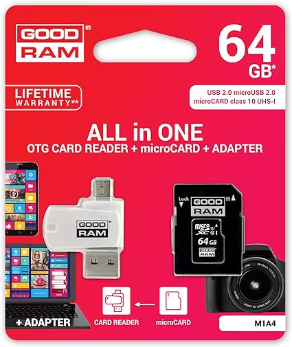 Adapter Card Reader Micro Card GoodRam M1A4 New USB 2.0 MicroUSB 2.0 64Gb Storage