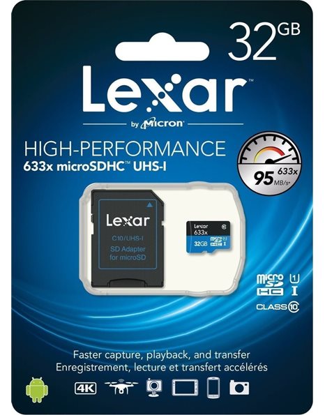 Adapter Micro Card Lexar 633x microSDHC UHS-I New Micro Memory Slot 32Gb Memory Card