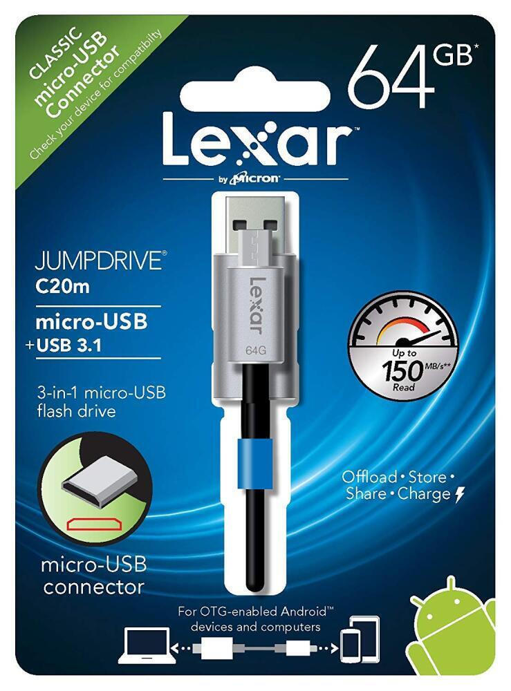Usb Lexar JUMPDRIVE C20m micro-USB + USB 3.1 New USB 3.1 MicroUSB 2.0 64Gb USB Adapter